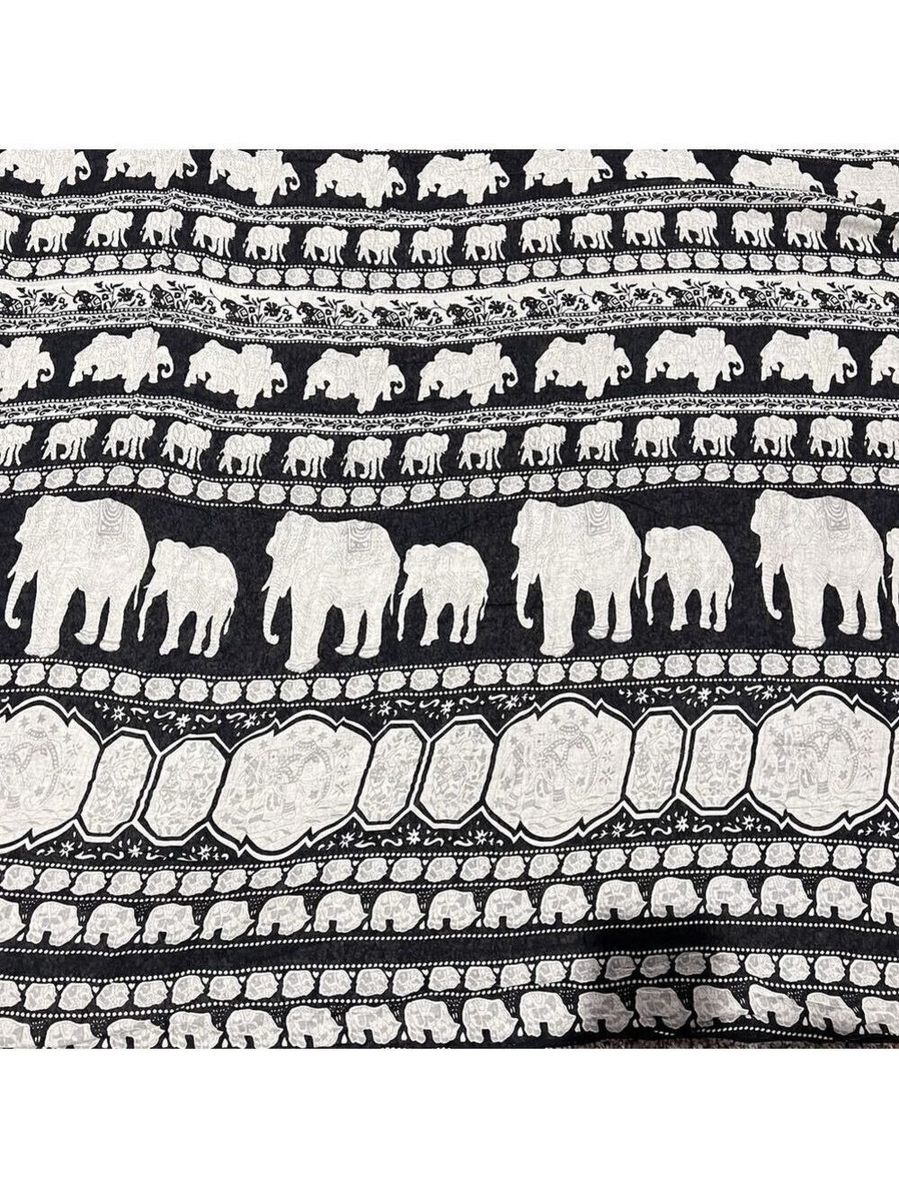 Elephant Scarf 39”x67” Threads 4 Thought Table Cloth White Black Africa India
